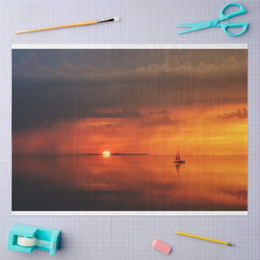 Ocean Red Sunset Sailboat Decoupage Paper Tissuepapier (Craft)