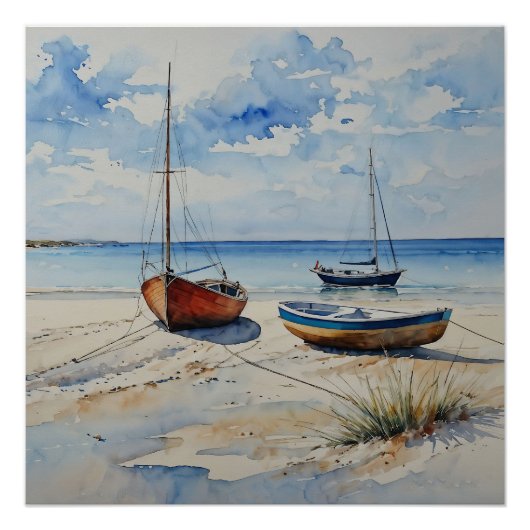 "Ocean Retreat". Een kleurrijke serene boot zeegez Perfect Poster (Voorkant)