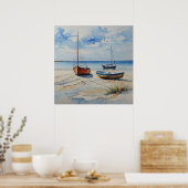 "Ocean Retreat". Een kleurrijke serene boot zeegez Poster (Keuken)