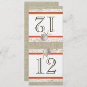 Ocean Romance Burlap en Kant Koraal Tafelnummer (Voorkant / Achterkant)