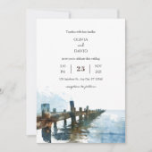 Ocean rustieke houten pier Waterverf strand bruilo Kaart (Voorkant)