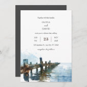 Ocean rustieke houten pier Waterverf strand bruilo Kaart (Voorkant / Achterkant)