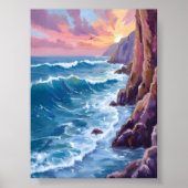 Ocean’s Breath | Rocky Sea Sunset Coast Watercolor Poster (Voorkant)
