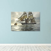 Ocean Sail Boat Oil Painting Print (Insitu (Houten vloer))