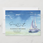 Ocean Sail Boat Yacht Club Waterverf Blue Save The Date (Voorkant)