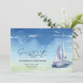 Ocean Sail Boat Yacht Club Waterverf Blue Save The Date (Staand voorkant)