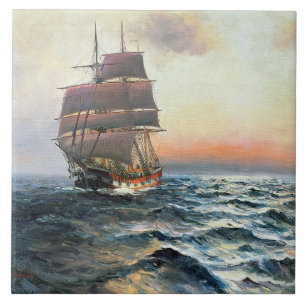 Ocean Sailing Clipper Ship Zee Waves Tile Tegeltje
