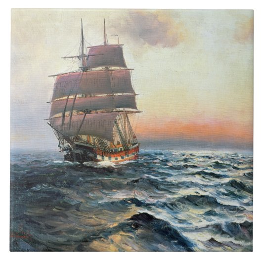 Ocean Sailing Clipper Ship Zee Waves Tile Tegeltje (Voorkant)