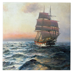 Ocean Sailing Clipper Ship Zee Waves Tile Tegeltje