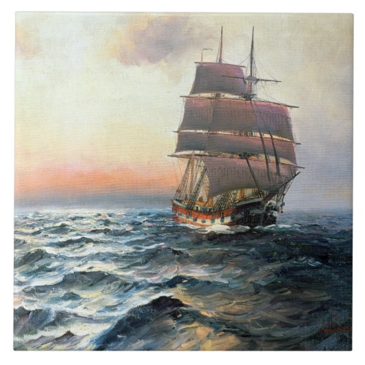 Ocean Sailing Clipper Ship Zee Waves Tile Tegeltje (Voorkant)