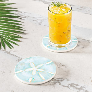 Ocean Sand Dollar Seashell Waterverf Illustratie Zandsteen Onderzetter