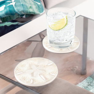 Ocean Sand Dollar Seashell Waterverf Illustratie Zandsteen Onderzetter