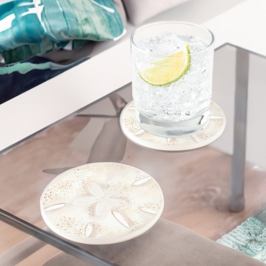 Ocean Sand Dollar Seashell Waterverf Illustratie Zandsteen Onderzetter