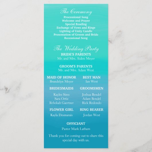 Ocean Sand Dollars Wedding Program Programmakaart (Achterkant)