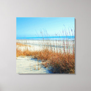 Ocean, Sand en Seagrass in North Myrtle Beach Canvas Afdruk