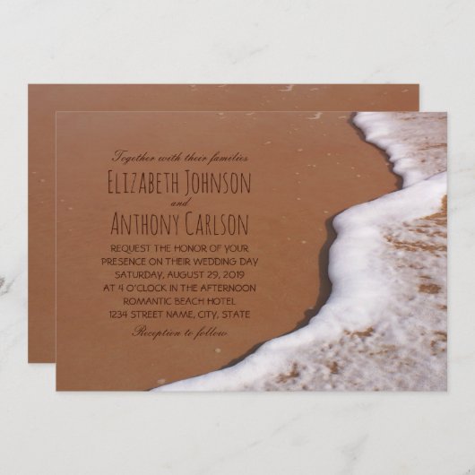 Ocean Sand en Waves Beach Thleding Wedding Kaart (Voorkant / Achterkant)