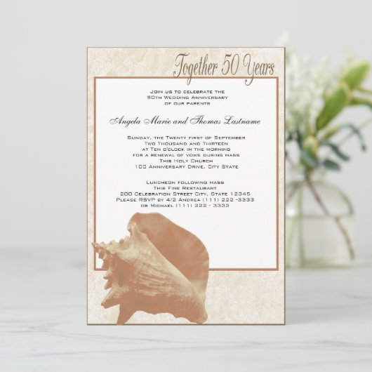 Ocean Sand Seashell 50th Jubileum Kaart (Staand voorkant)