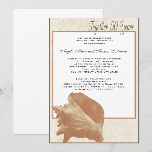 Ocean Sand Seashell 50th Jubileum Kaart (Voorkant / Achterkant)