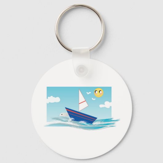 Ocean Scene met Sailboot Sleutelhanger (Voorkant)