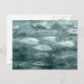 Ocean School of Fish Black White Waterverf Briefkaart (Voorkant / Achterkant)