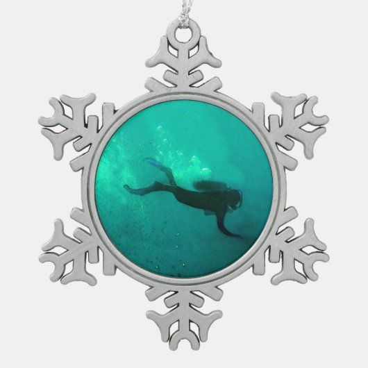 Ocean Scuba Diver Tin Sneeuwvlok Ornament (Voorkant)