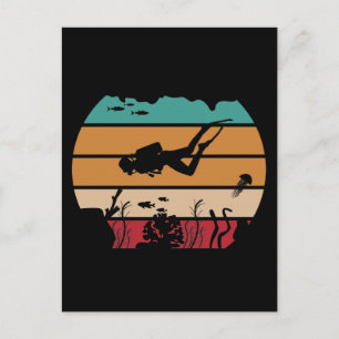 Ocean Scuba Diving Retro Diver Briefkaart