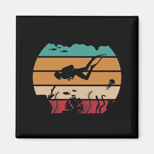 Ocean Scuba Diving Retro Diver Magneet (Voorkant)