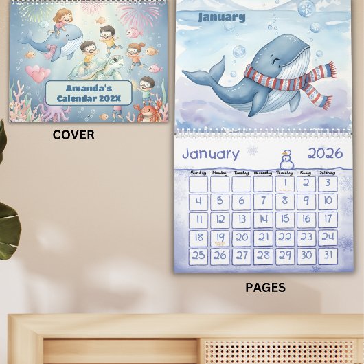 Ocean Sea Life Personalized Kids Calendar 2026 Kalender