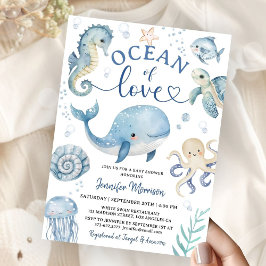 Ocean Sea Whale Baby Shower Invitation Boy Kaart