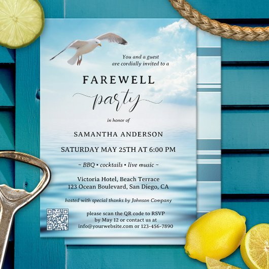 Ocean Seagull Freedom Farewell Retirement Invitati Kaart