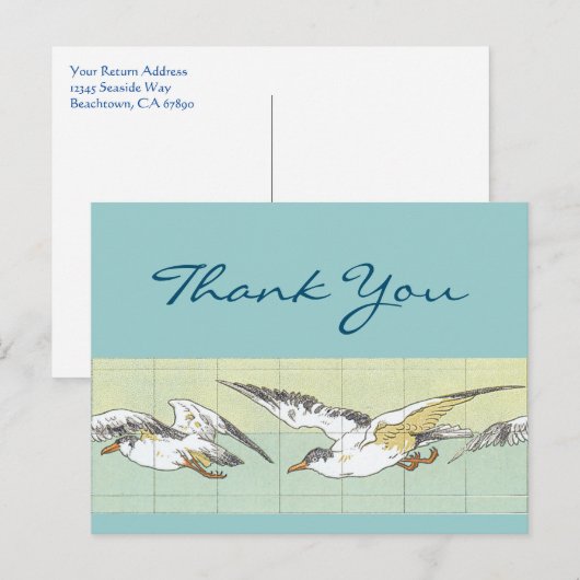 Ocean Seagull Tile Art Editable Bedankt Briefkaart (Voorkant / Achterkant)
