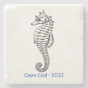 Ocean Seahorse line Art Stone Onderzetter aanpasse