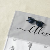 Ocean Seahorse Tropical Grey Beach Towel Strandlaken (In situ)