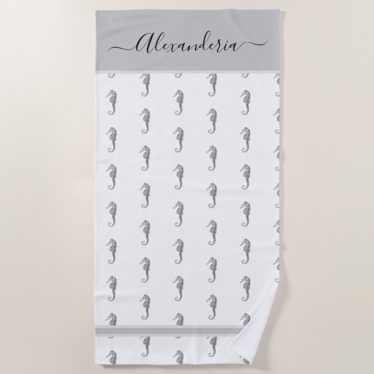 Ocean Seahorse Tropical Grey Beach Towel Strandlaken (Voorkant)