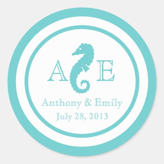 Ocean Seahorse Wedding Ronde Sticker (Voorkant)