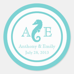 Ocean Seahorse Wedding Ronde Sticker