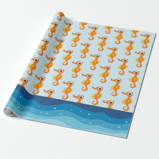 Ocean Seahorse Wrapping Paper Cadeaupapier (Uitgerold)