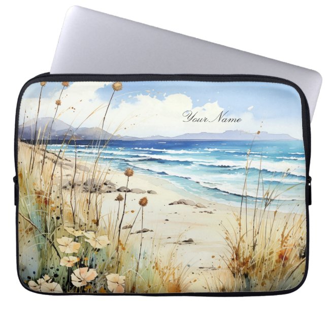 Ocean Seascape waterverf Sjabloon Laptop Sleeve (Voorkant)