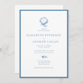 Ocean Seashell | Blue Wedding Kaart (Voorkant / Achterkant)