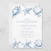 Ocean Seashell | Blue Wedding Kaart (Voorkant)