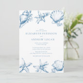 Ocean Seashell | Blue Wedding Kaart (Staand voorkant)