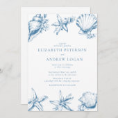 Ocean Seashell | Blue Wedding Kaart (Voorkant / Achterkant)