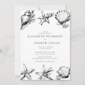 Ocean Seashell Modern Minimal Black White Wedding Kaart (Voorkant)