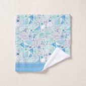 Ocean Seashell Patroon met Naam Blauw Bad Handdoek (Wasdoekje)