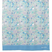 Ocean Seashell Patroon met Naam Blauw Douchegordijn (Voorkant)