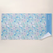  Ocean Seashell Patroon met Naam Blauw Strandlaken (Voorkant)