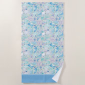  Ocean Seashell Patroon met Naam Blauw Strandlaken (Voorkant)