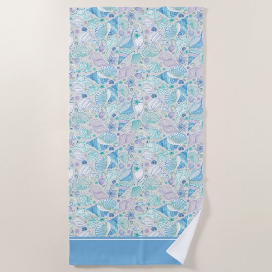  Ocean Seashell Patroon met Naam Blauw Strandlaken (Voorkant)