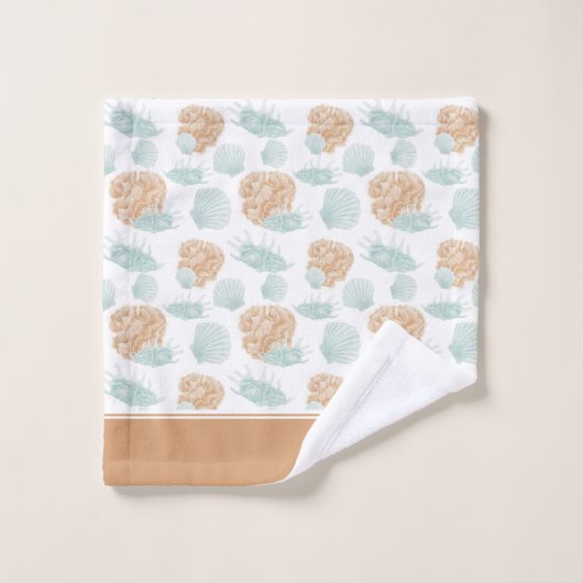  Ocean Seashell Pattern met naam Bad Handdoek (Wasdoekje)