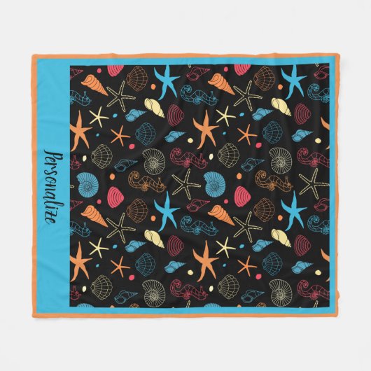 Ocean Seashell Starfish & Seahorse Beach Patroon Fleece Deken (Voorkant (Horizontaal))